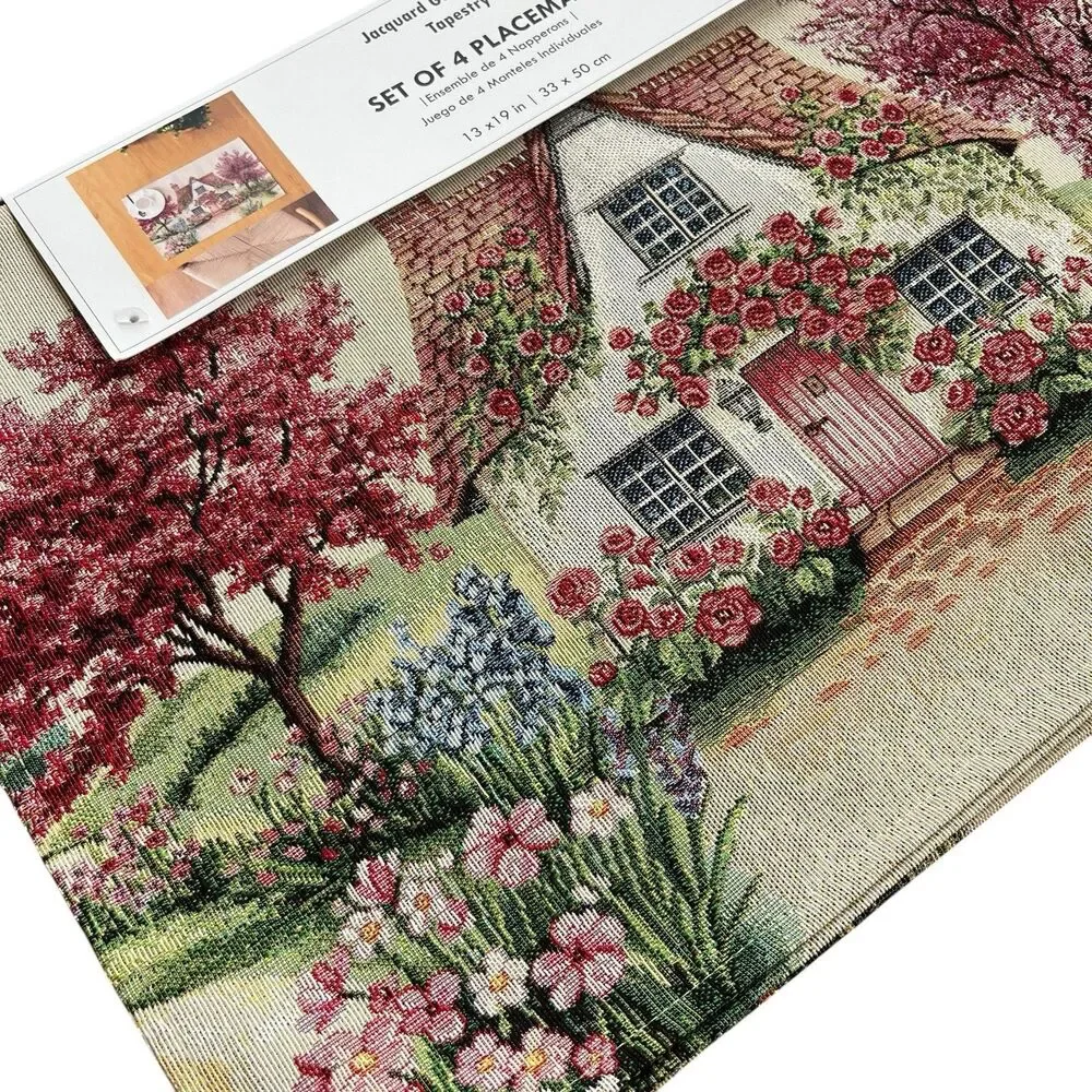 EMME Jacquard Gobelin Tapestry 4 Table Placemats Cottage Garden Portugal New